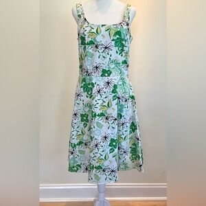 Floral Green and White Women's A-line Dress